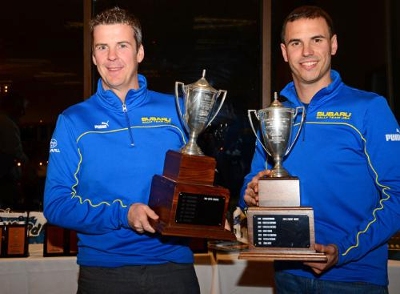 David Higgins & Craig Drew claimed their third Rally America Championship in a row for Subaru Rally Team USA. The top three teams were all WRX STI's prepared by Vermont SportsCar. Photo courtesy Subaru