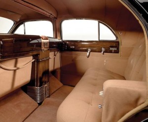 The bespoke interior of the 1941 Cadillac Custom Limousine “The Duchess”. 