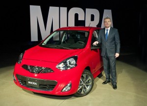 Christian Meunier, president of Nissan Canada with a 2015 Nissan Micra.