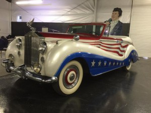 Red, white and blue Rolls convertible, which Liberace flew via high wire cables celebrating America's Bicentennial. Photo courtesy of The Liberace Foundation. 