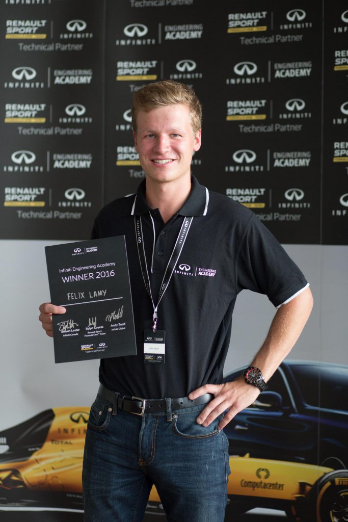 21-year-old McGill University student Felix Lamy awarded a one-year placement with Infiniti Motor Company and the Renault Sport Formula One Team. (CNW Group/Infiniti)