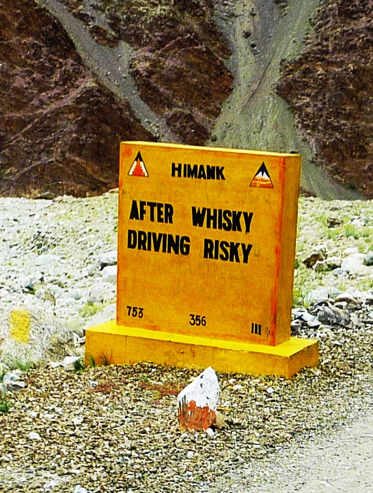 Warning of the dangers of driving and drinking in Himachal Pradesh, India. Photo: John Hill.
