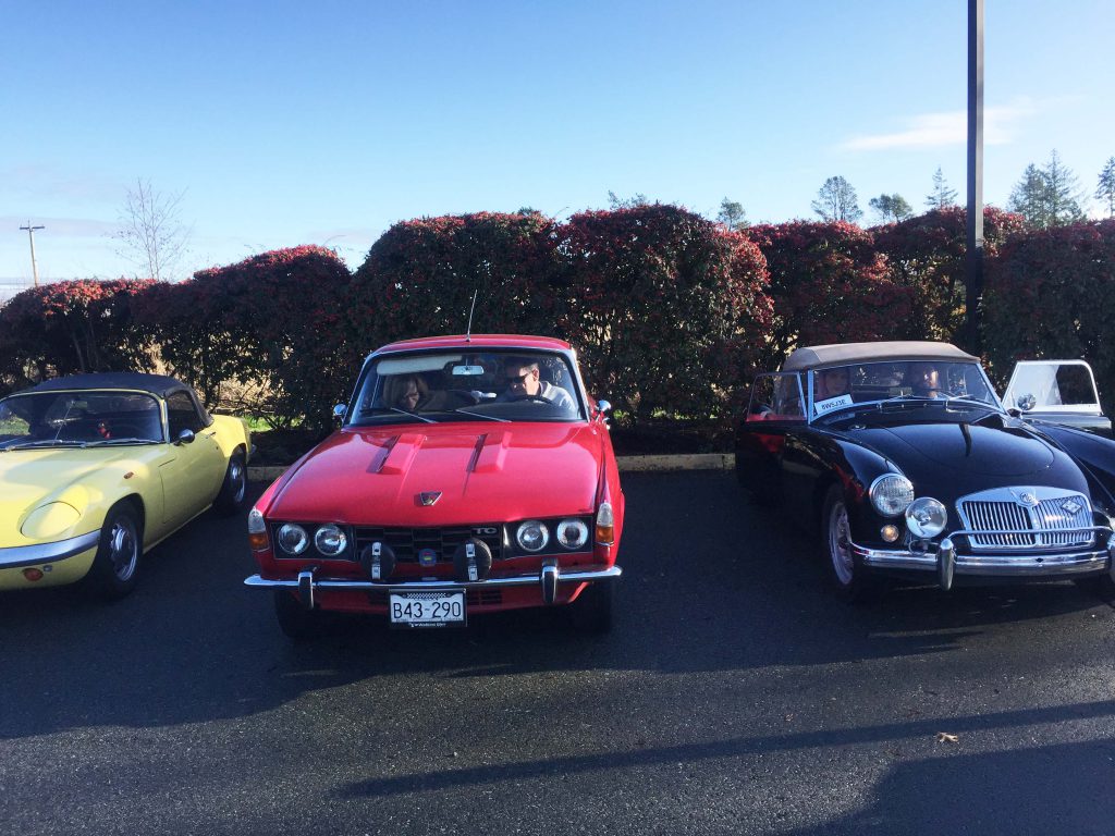 Lotus, Rover and MGA get ready for the start of the Tony Cox Memorial Run, January 1, 2020.