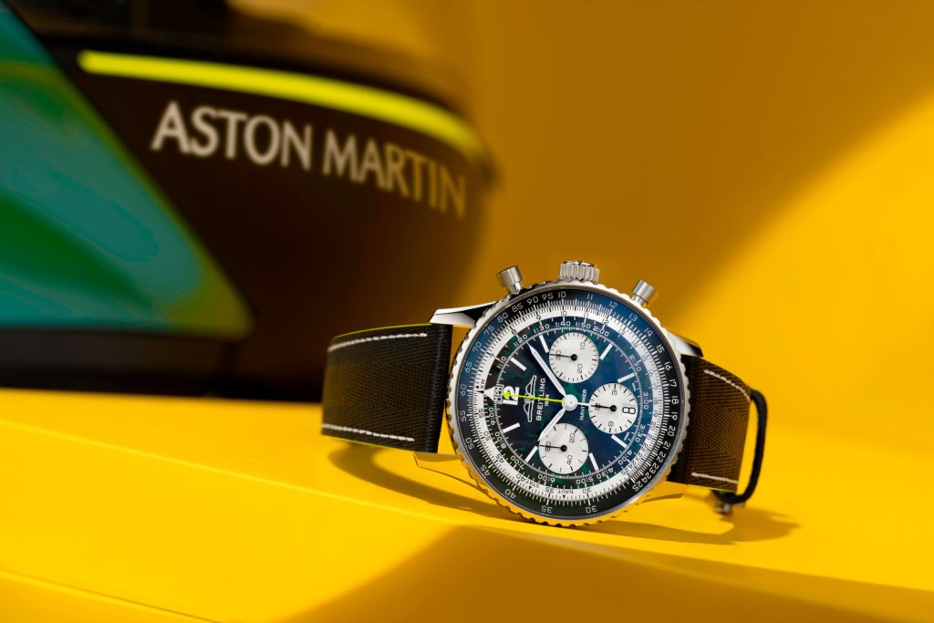 Breitling’s Navitimer B01 Chronograph 43 celebrates its partnership with the Aston Martin Formula One™ Team. Photo courtesy Aston Martin.